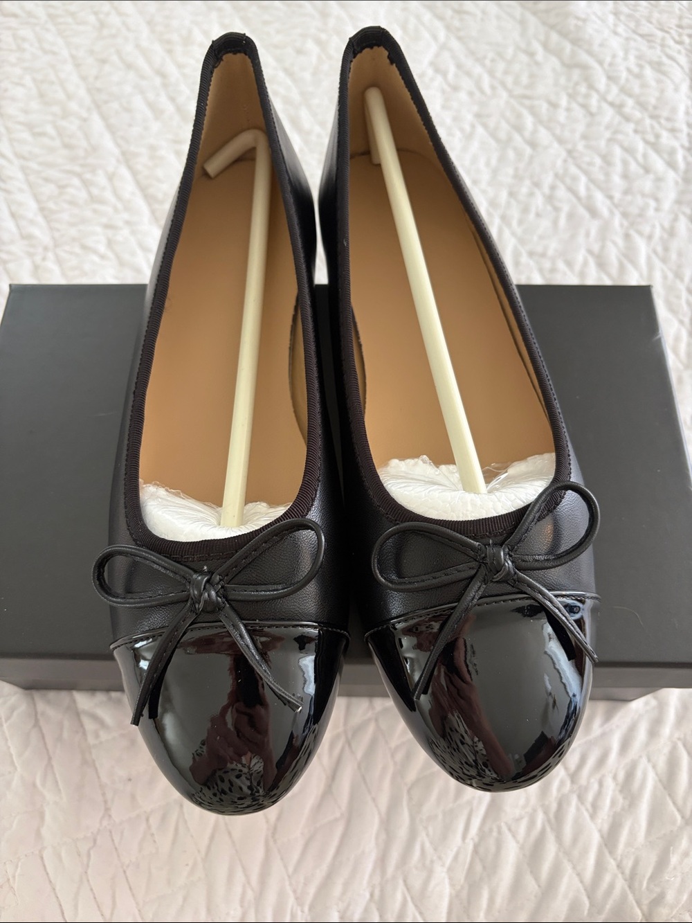 Black Patent Cap Toe Ballet Flats - Women